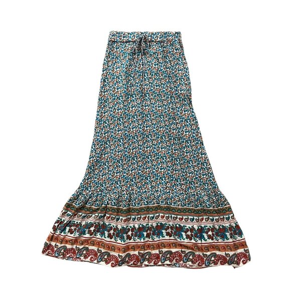 Y2K Maxi Skirt Women Small Blue Paisley Boho Peasant Grunge Cottage Artsy Fall - Picture 1 of 8
